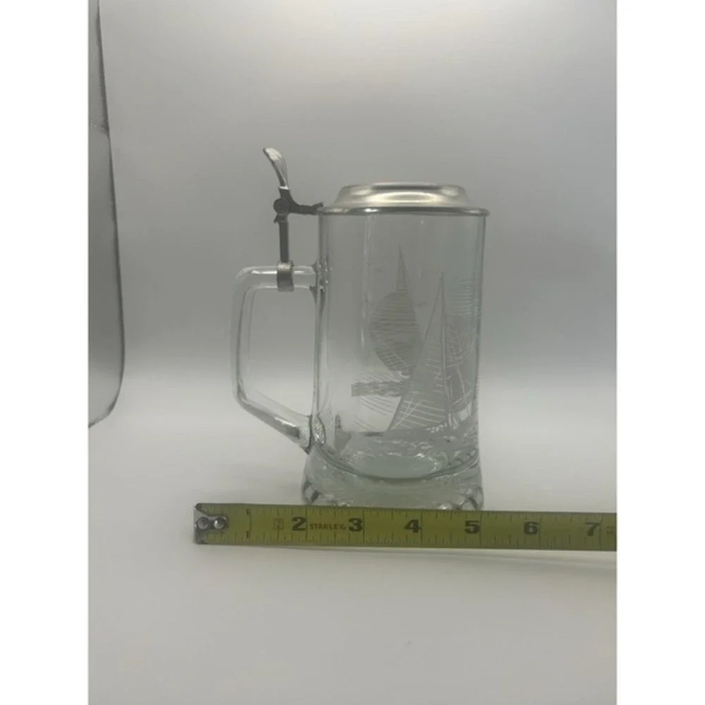 Vintage Old Spice Pewter Lidded Beer Stein‎ Columbia 1964 Glass Mug 95% Zinn